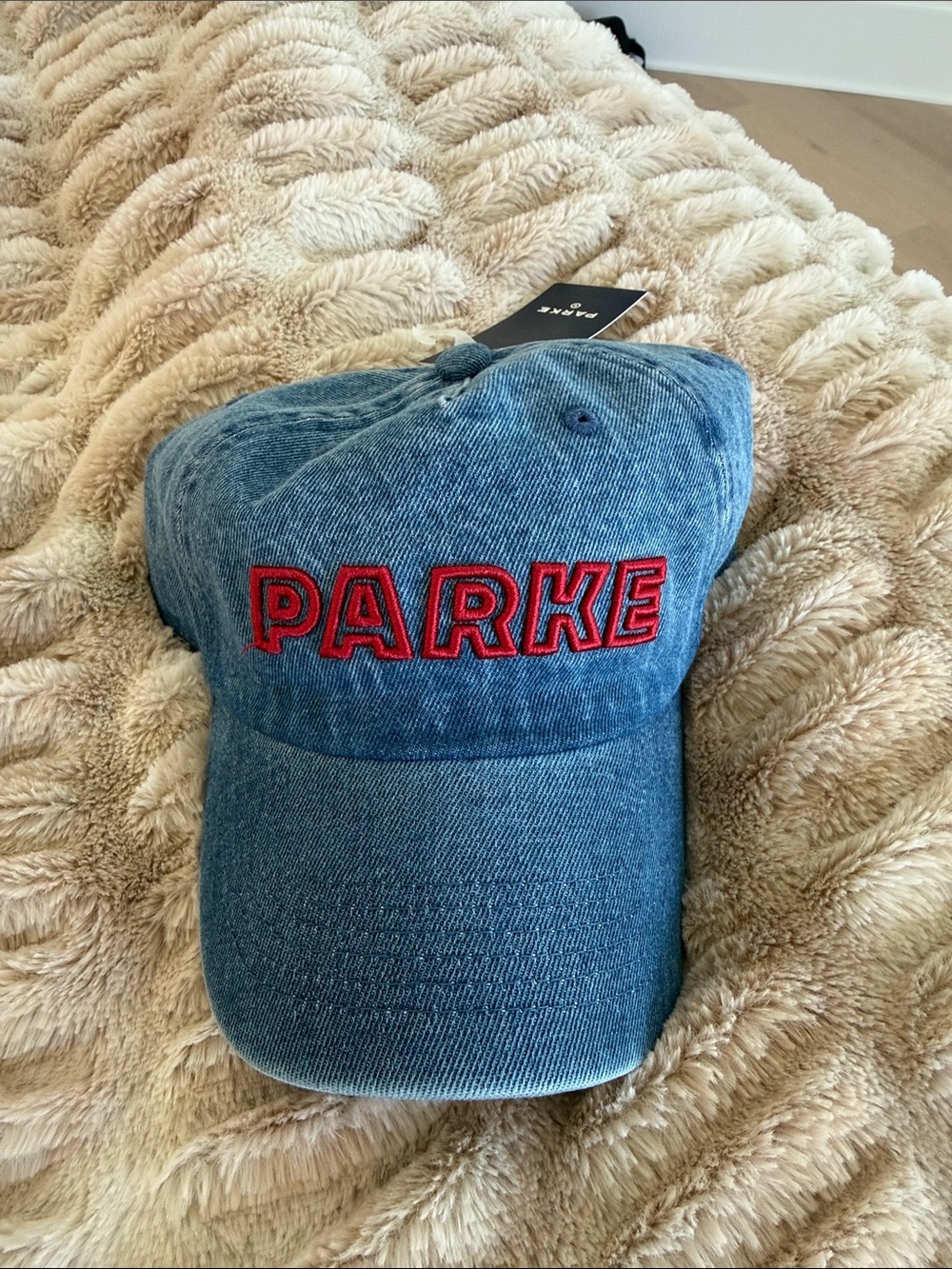 PARKE Denim Baseball Cap in Blue with Red Embroidery